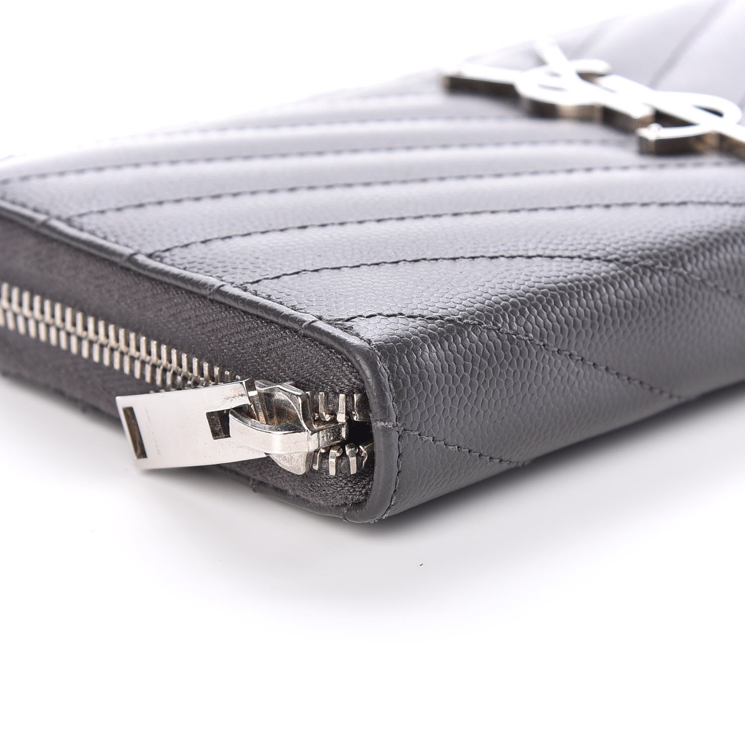 Saint Laurent Grain De Poudre Matelasse Chevron Monogram Zip Around Wallet Earth 8 of 9