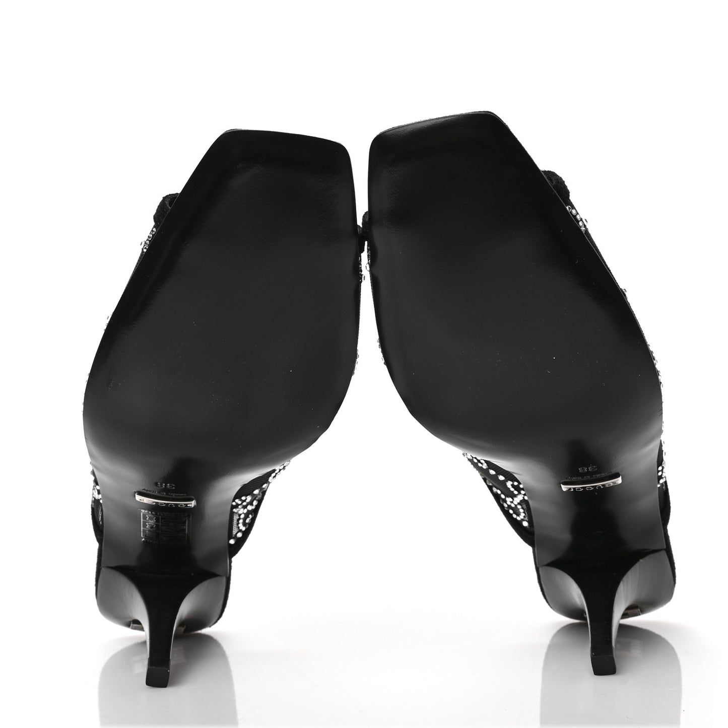 Tela Retino Kid Scamosciato Crystal GG Monogram Square G 95mm Slide Sandals 38 Black