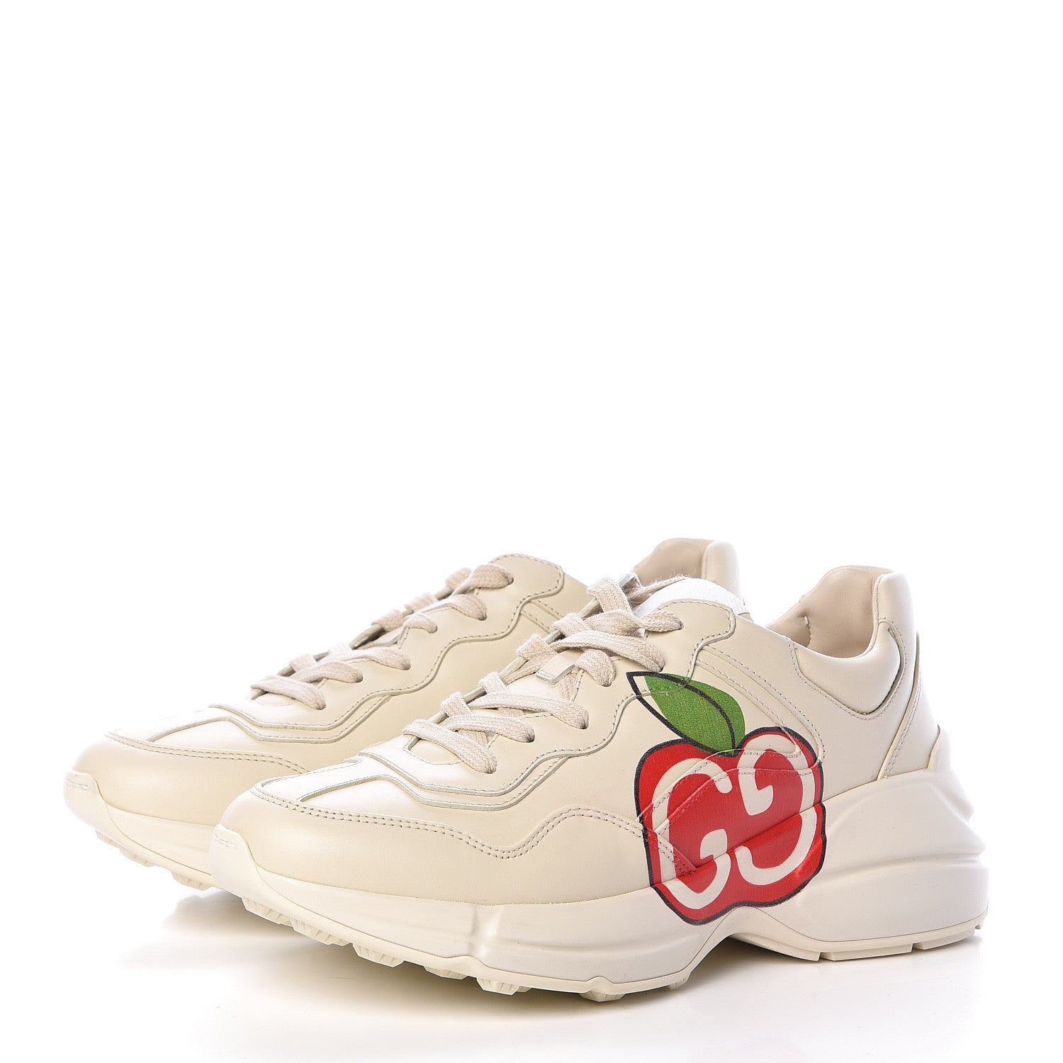 Gucci Calfskin GG Apple Womens Rhyton Sneakers 39 Ivory 3 of 9
