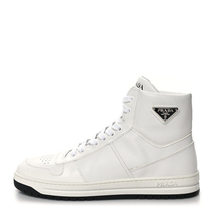 Prada Vitello Rois Triangle Womens Downtown High Top 30mm Sneakers 41 White Black 1 of 8