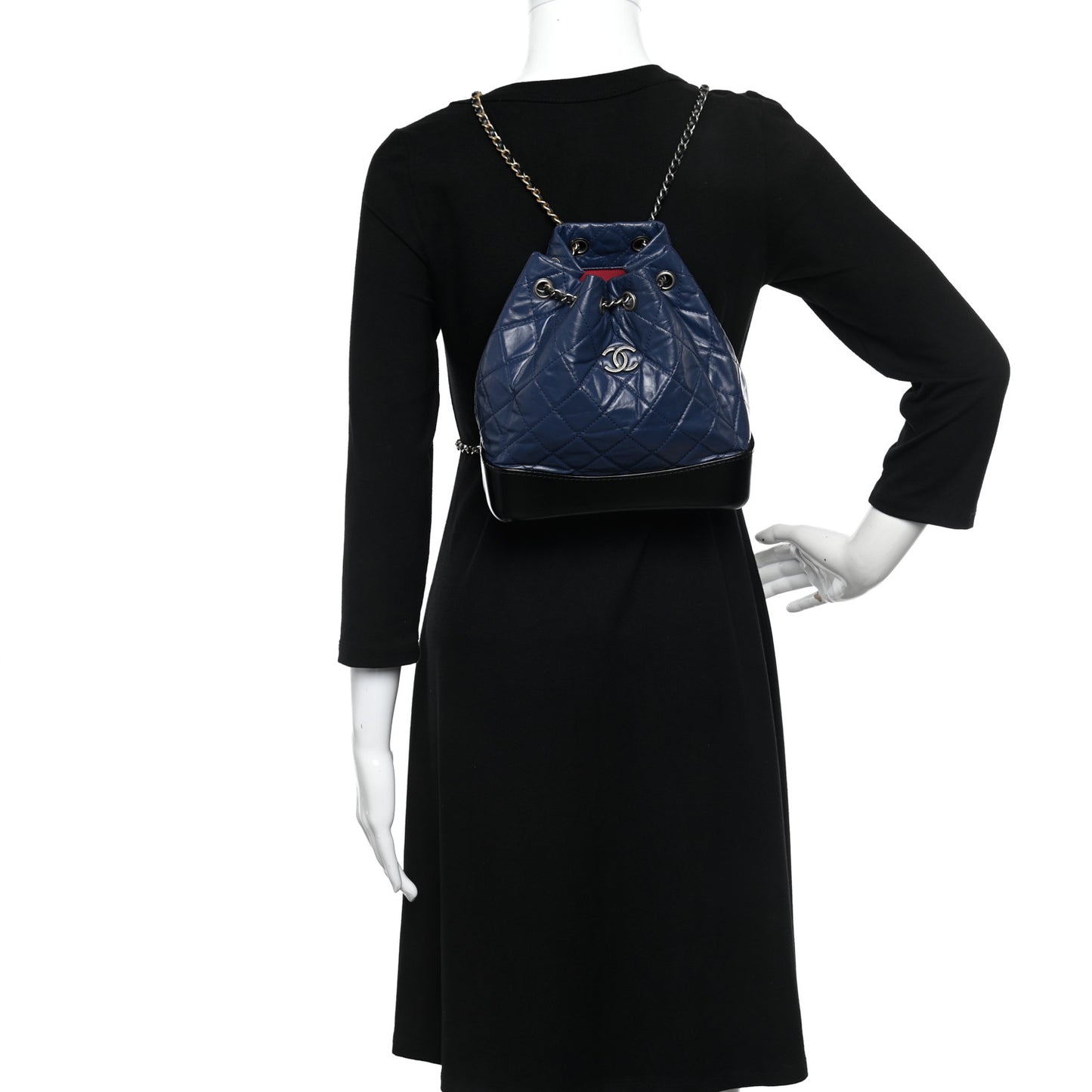 Aged Calfskin Quilted Gabrielle Backpack Navy Black