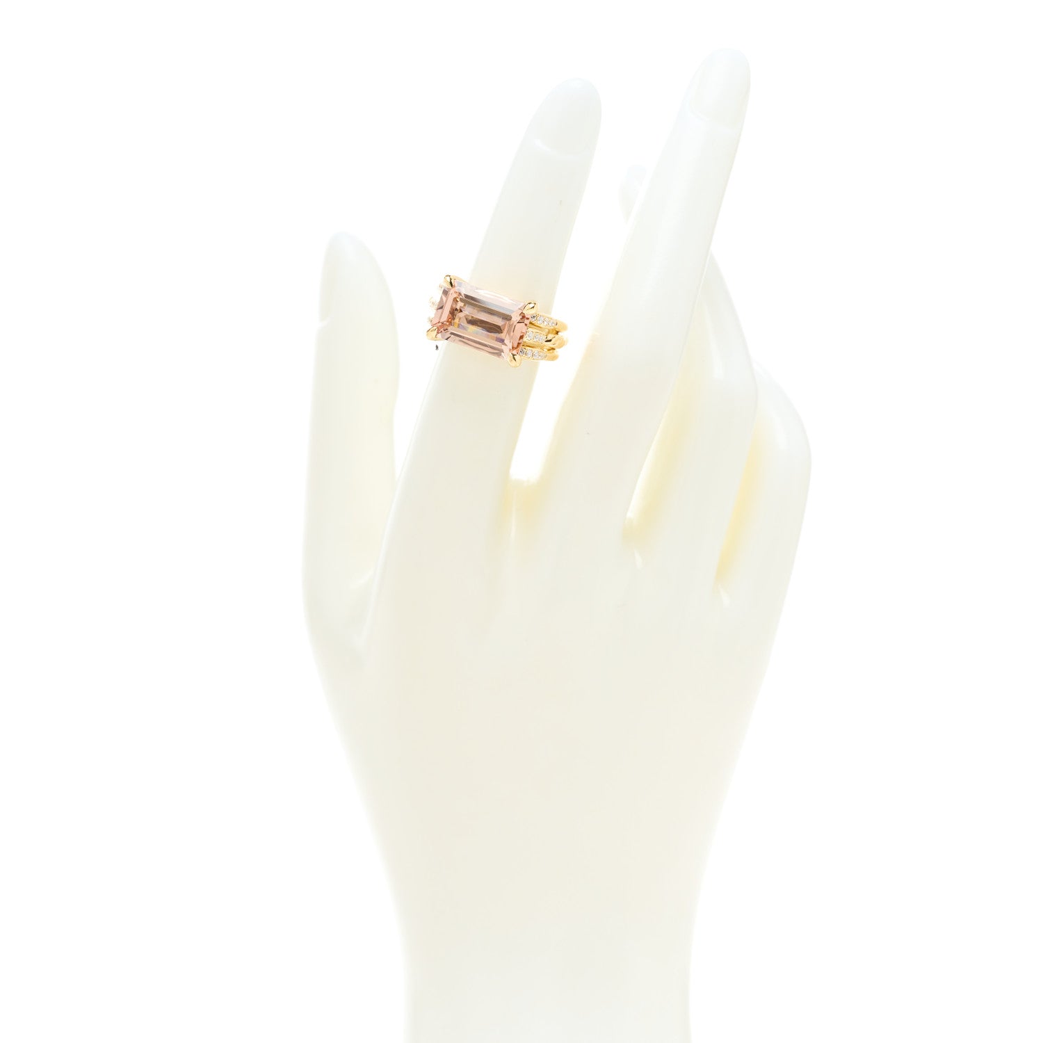 David Yurman 18K Yellow Gold Diamond Morganite Tides Ring 48 4.5 2 of 5