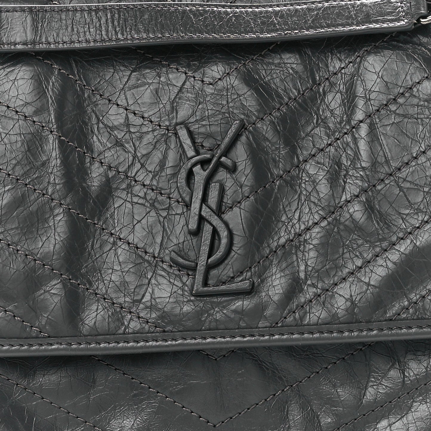 Crinkled Calfskin Matelasse Monogram Baby Niki Chain Satchel Storm