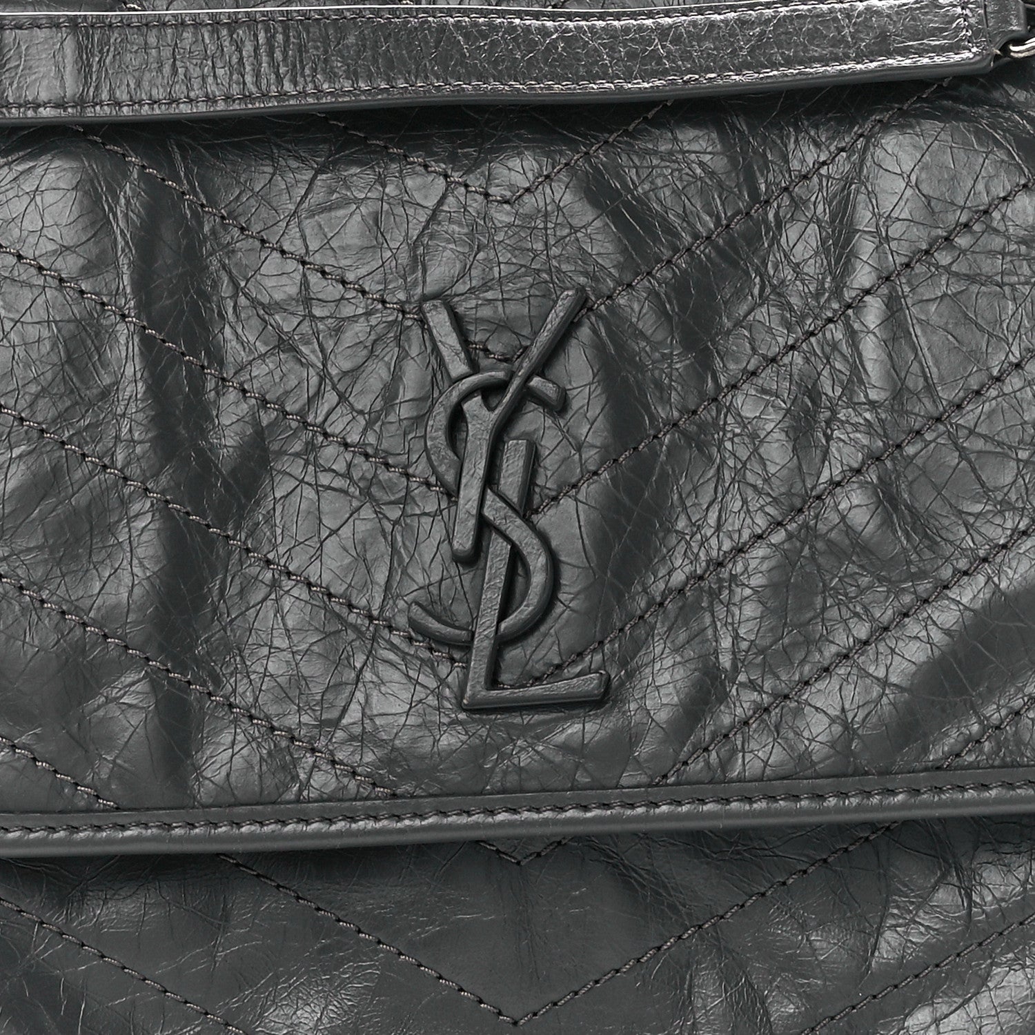 Saint Laurent Crinkled Calfskin Matelasse Monogram Baby Niki Chain Satchel Storm 9 of 11