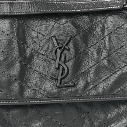 Saint Laurent Crinkled Calfskin Matelasse Monogram Baby Niki Chain Satchel Storm 9 of 11