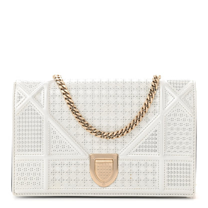 Christian Dior Patent Micro-Cannage Diorama Wallet on Chain Pouch Metallic White 1 of 11
