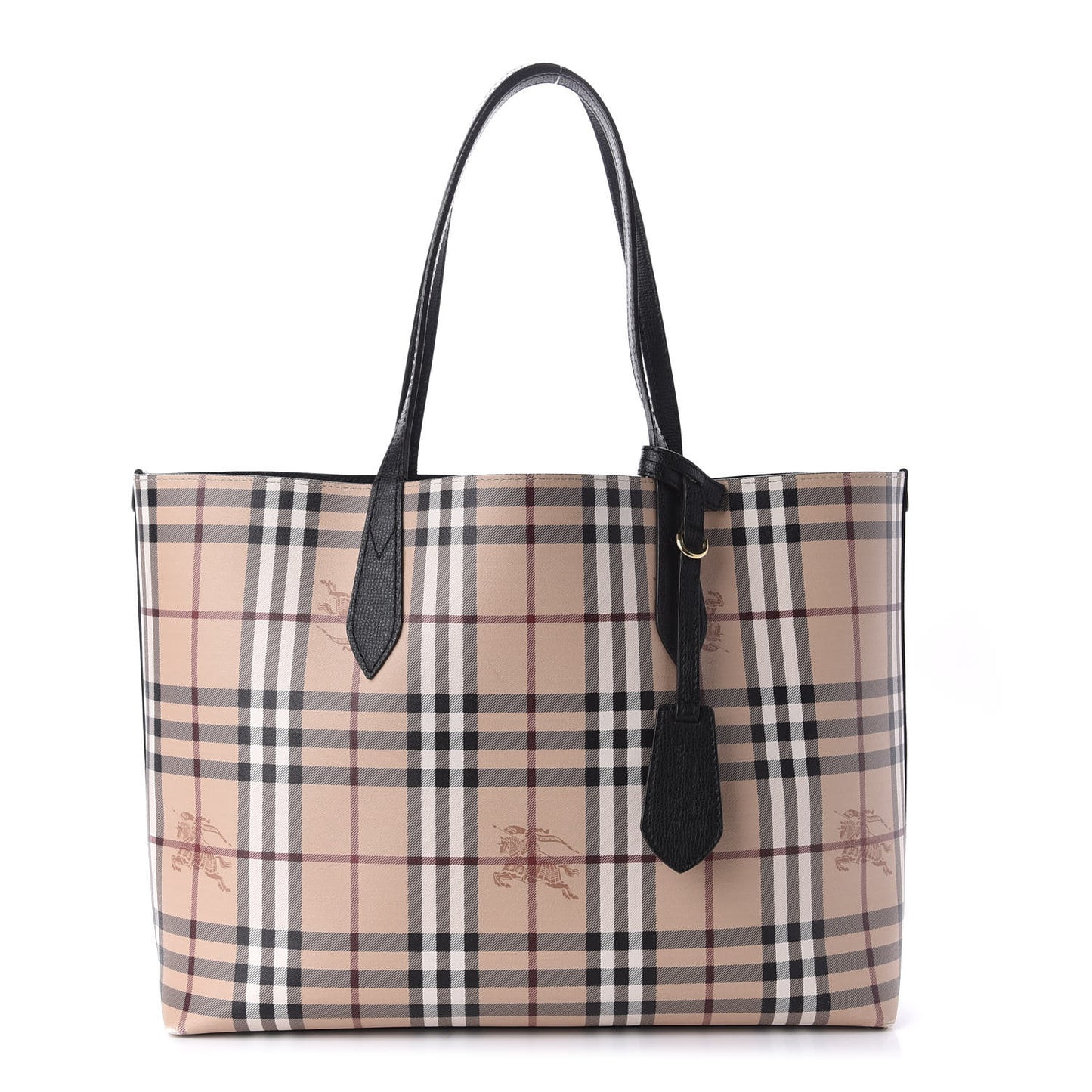 Grainy Calfskin Haymarket Check Medium Reversible Tote Black