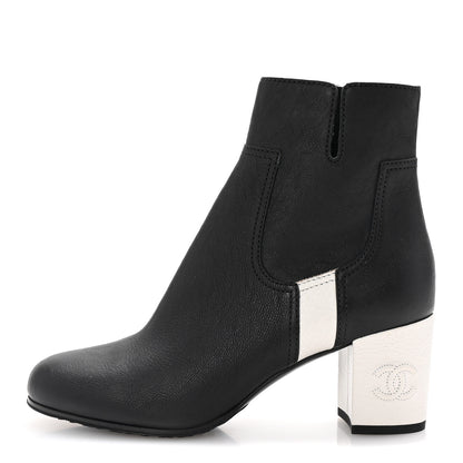 Chanel Goatskin Calfskin CC Short Boots 38.5 Black White 1 of 10