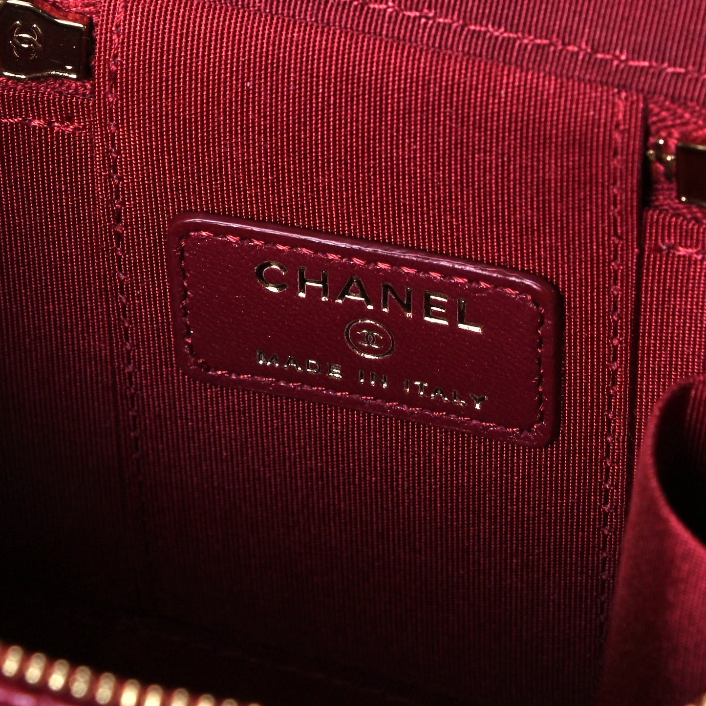 Lambskin Quilted Top Handle Mini Vanity Case With Chain Burgundy
