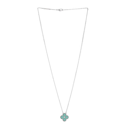Van Cleef & Arpels 18K White Gold Diamond Celadon Green Sevres Porcelain Vintage Alhambra Pendant Necklace 3 of 6