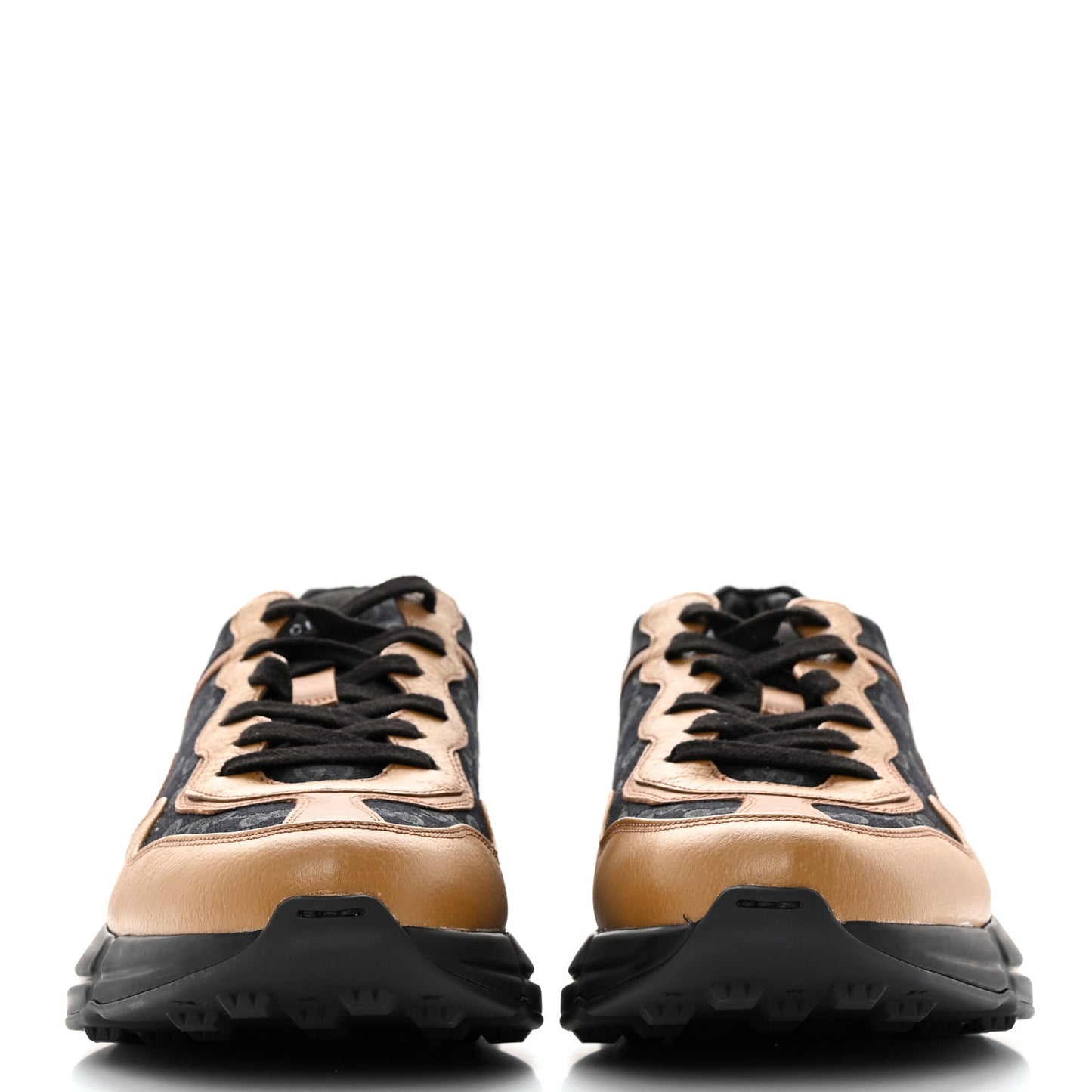 Monogram Textured Dollar Calfskin Mens Rhyton Sneakers 9 Black Khaki Beige