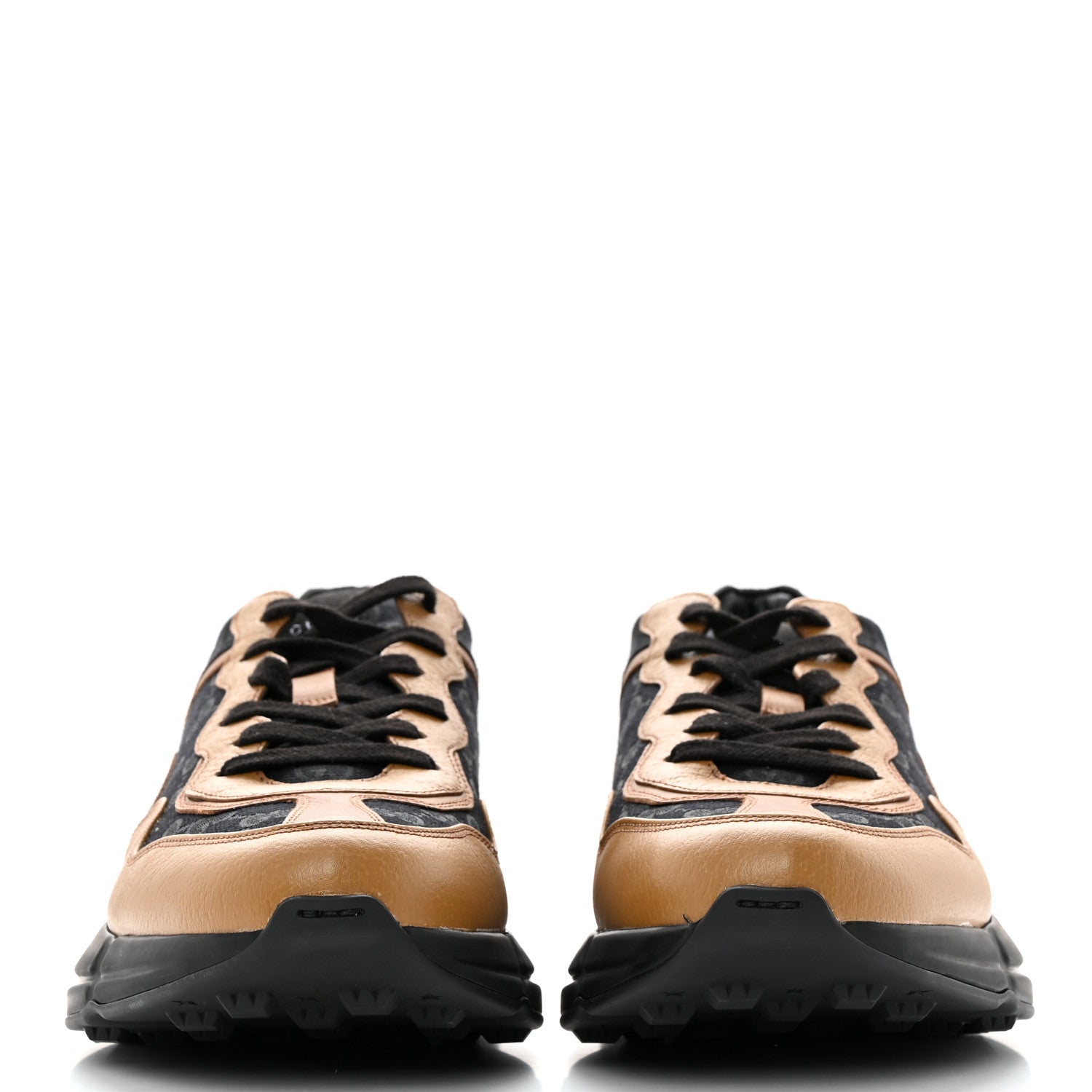 Gucci Monogram Textured Dollar Calfskin Mens Rhyton Sneakers 9 Black Khaki Beige 2 of 10