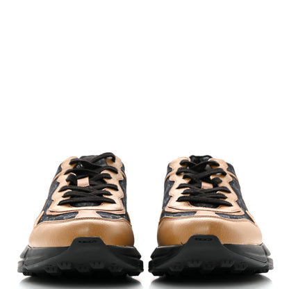 Gucci Monogram Textured Dollar Calfskin Mens Rhyton Sneakers 9 Black Khaki Beige 2 of 10
