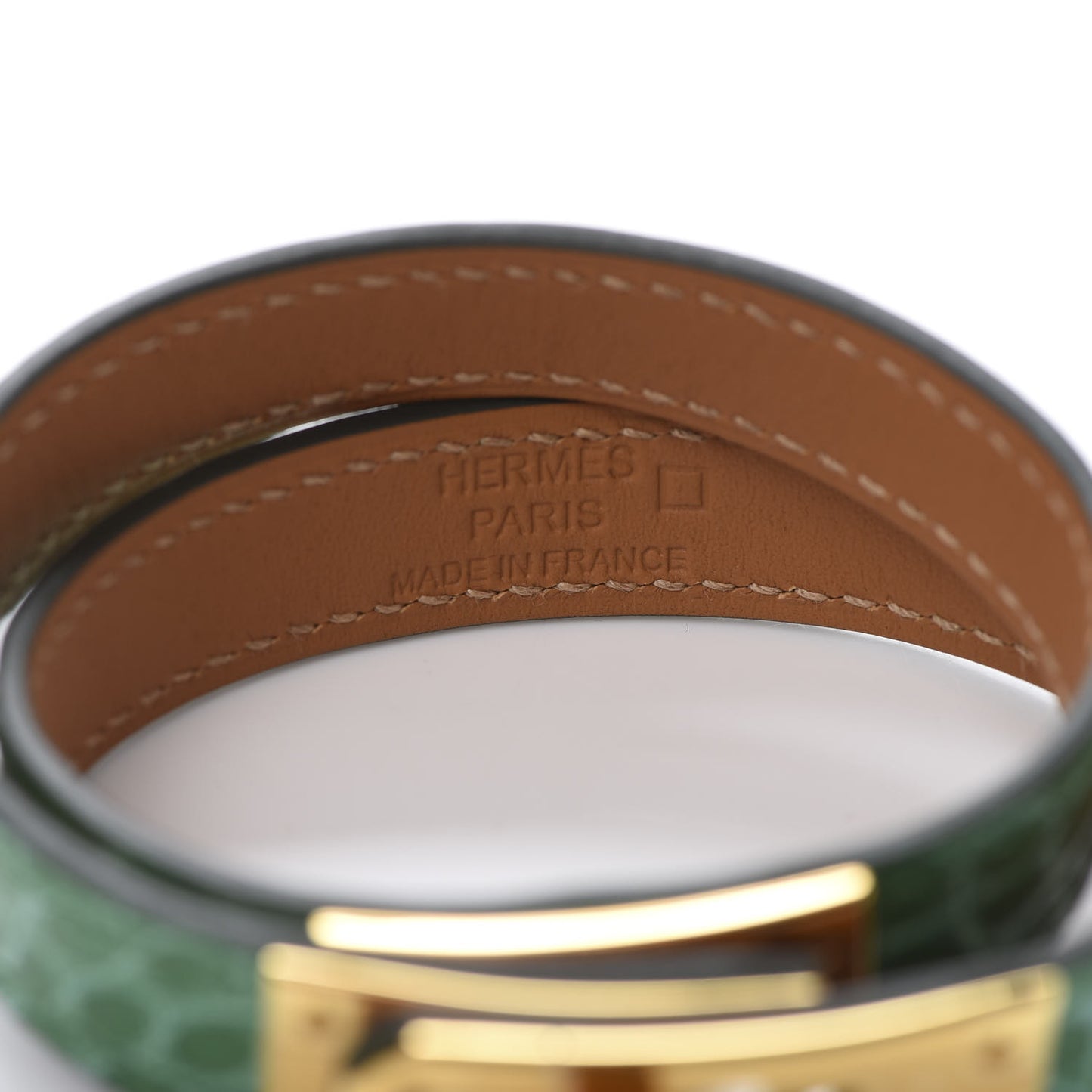 Shiny Alligator Kelly Double Tour Bracelet Cactus