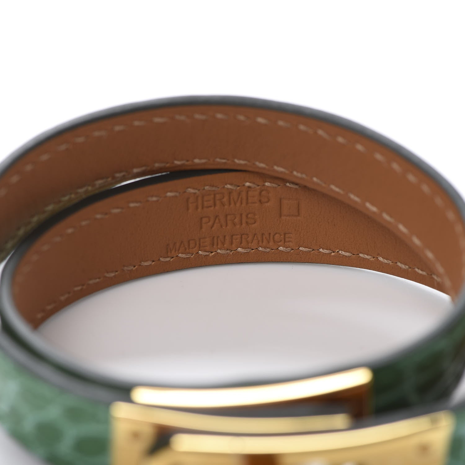 Hermes Shiny Alligator Kelly Double Tour Bracelet Cactus 4 of 6