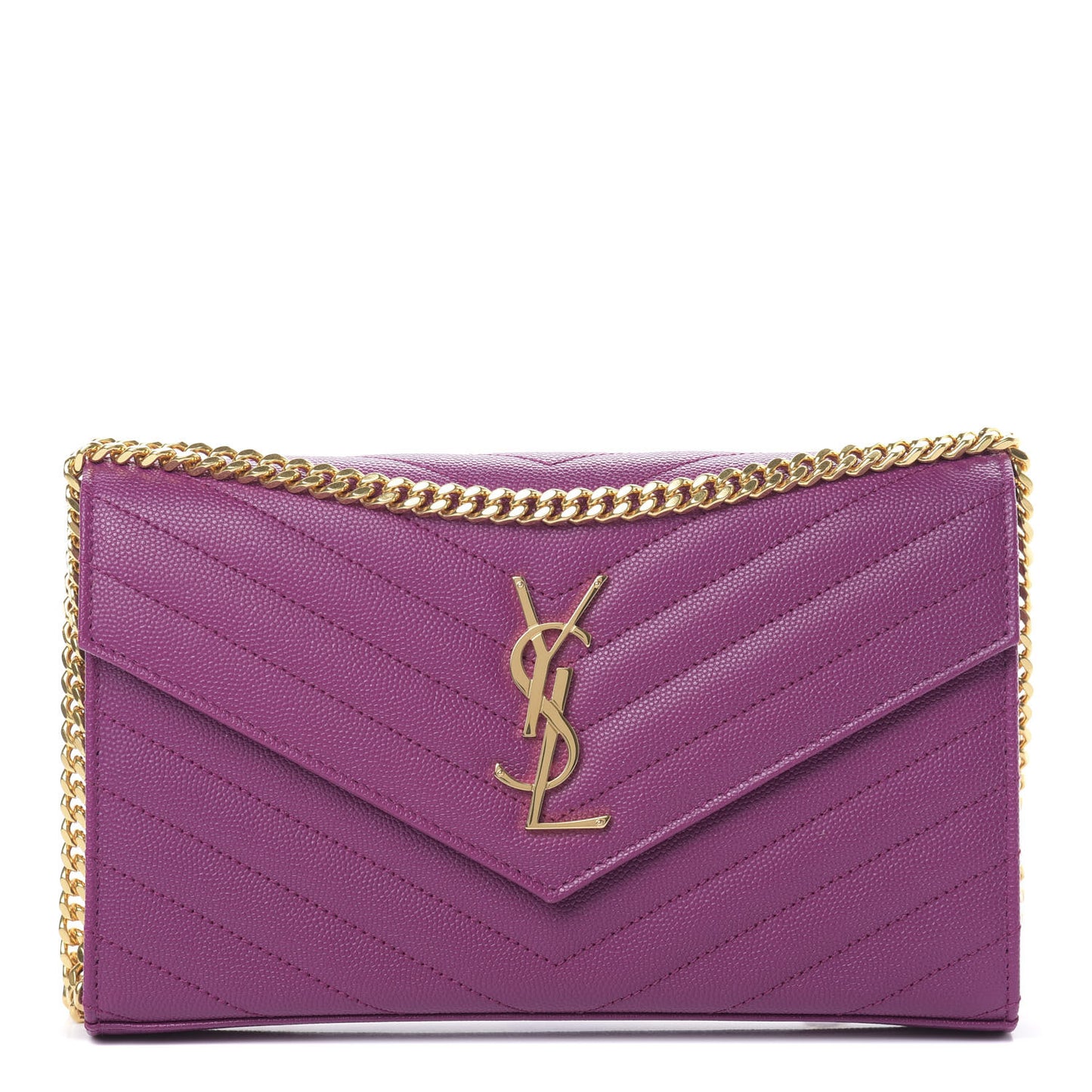 Grain De Poudre Matelasse Chevron Monogram Chain Wallet Dark Grape