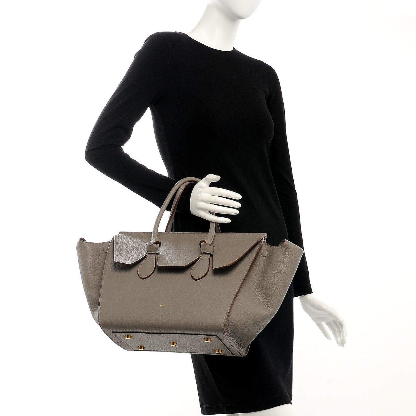 Crisped Calfskin Small Tie Knot Tote Medium Grey