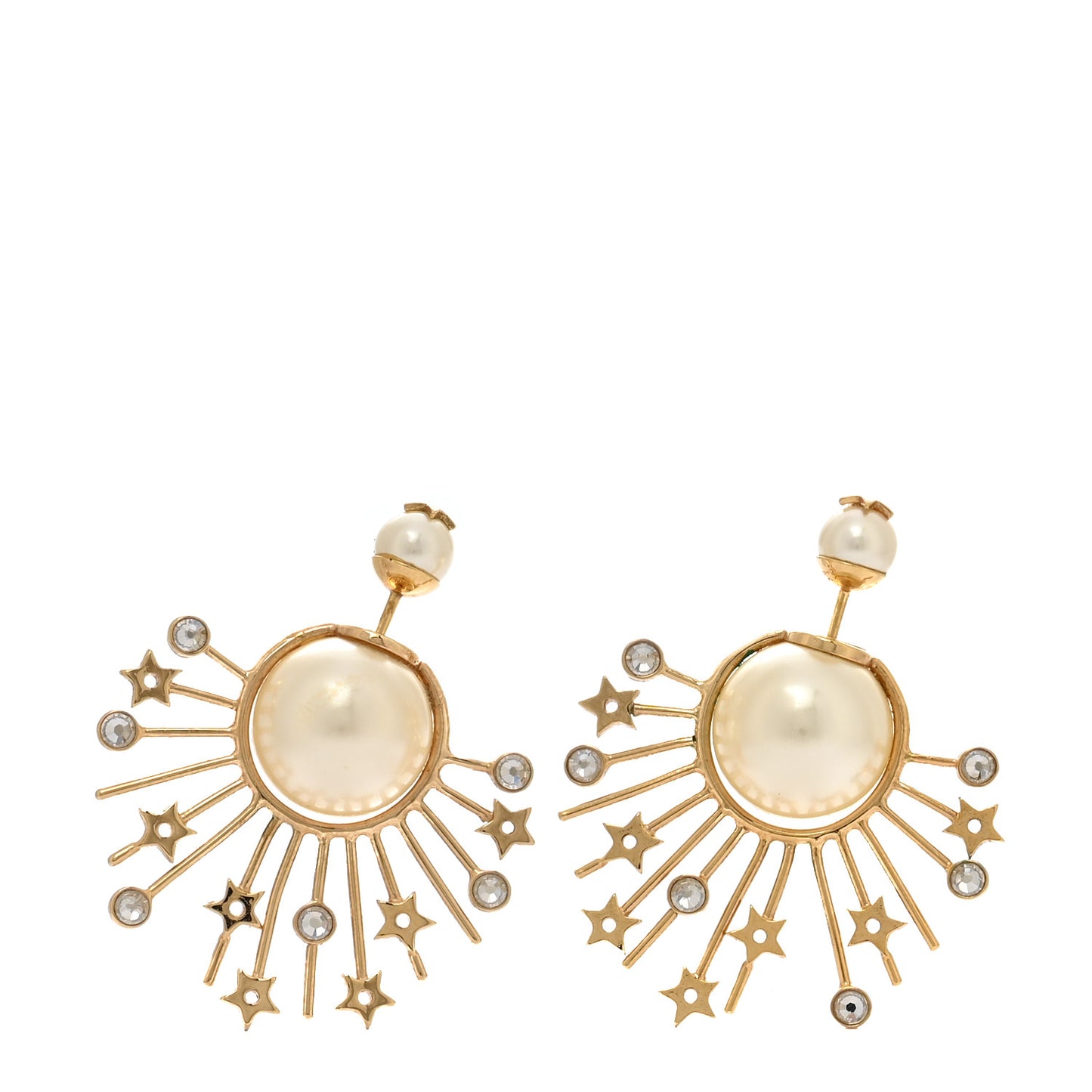Metal Pearl Crystal Star Tribal Earrings Gold