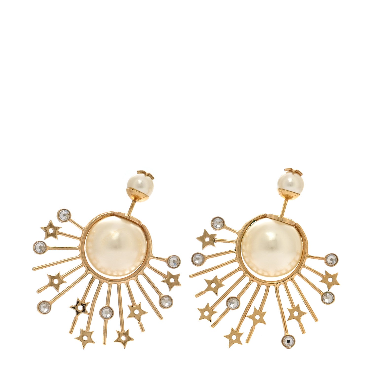 Christian Dior Metal Pearl Crystal Star Tribal Earrings Gold 1 of 5