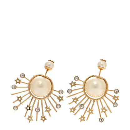Christian Dior Metal Pearl Crystal Star Tribal Earrings Gold 1 of 5