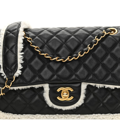 Chanel Lambskin Shearling Large CC Flap Bag Black White 8 of 9