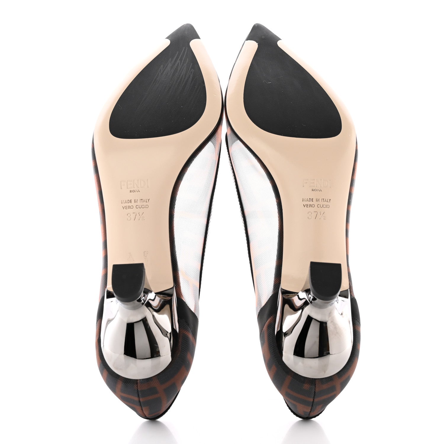 Fendi Technical Mesh Vitello Gommato FF Colibri 55mm Pumps 37.5 Tobacco Moro Black 5 of 16