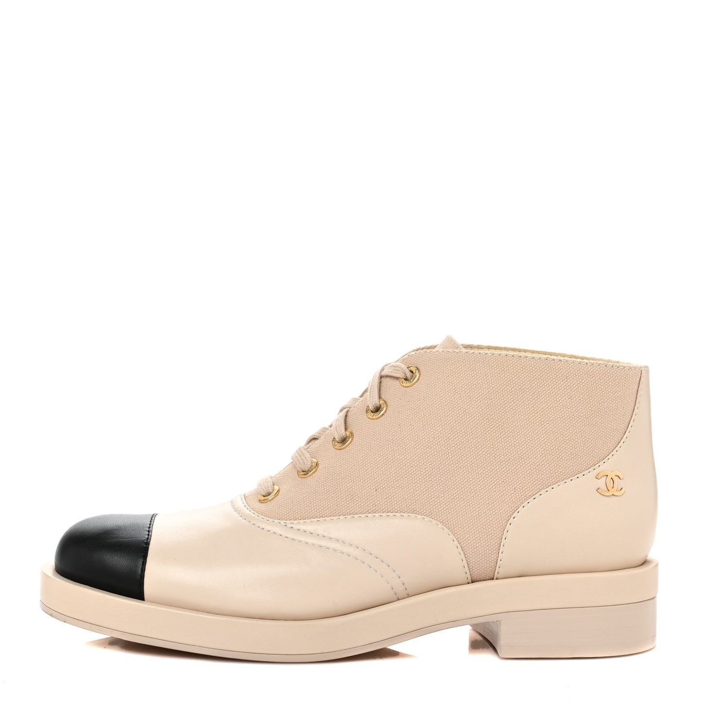 Lambskin Canvas Short Boots 40 Black Beige