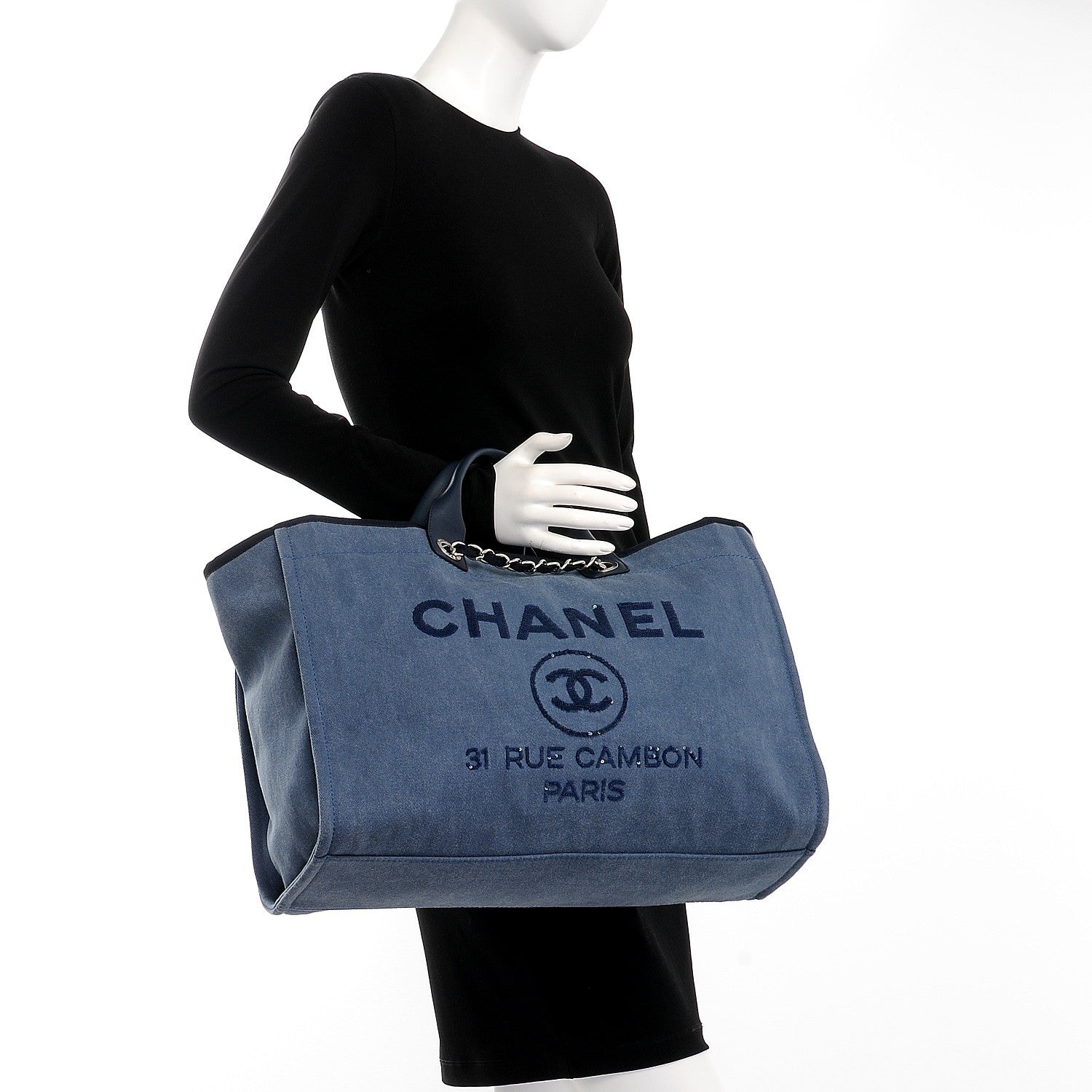 Chanel Canvas Sequin Large Deauville Tote Navy 3 of 10