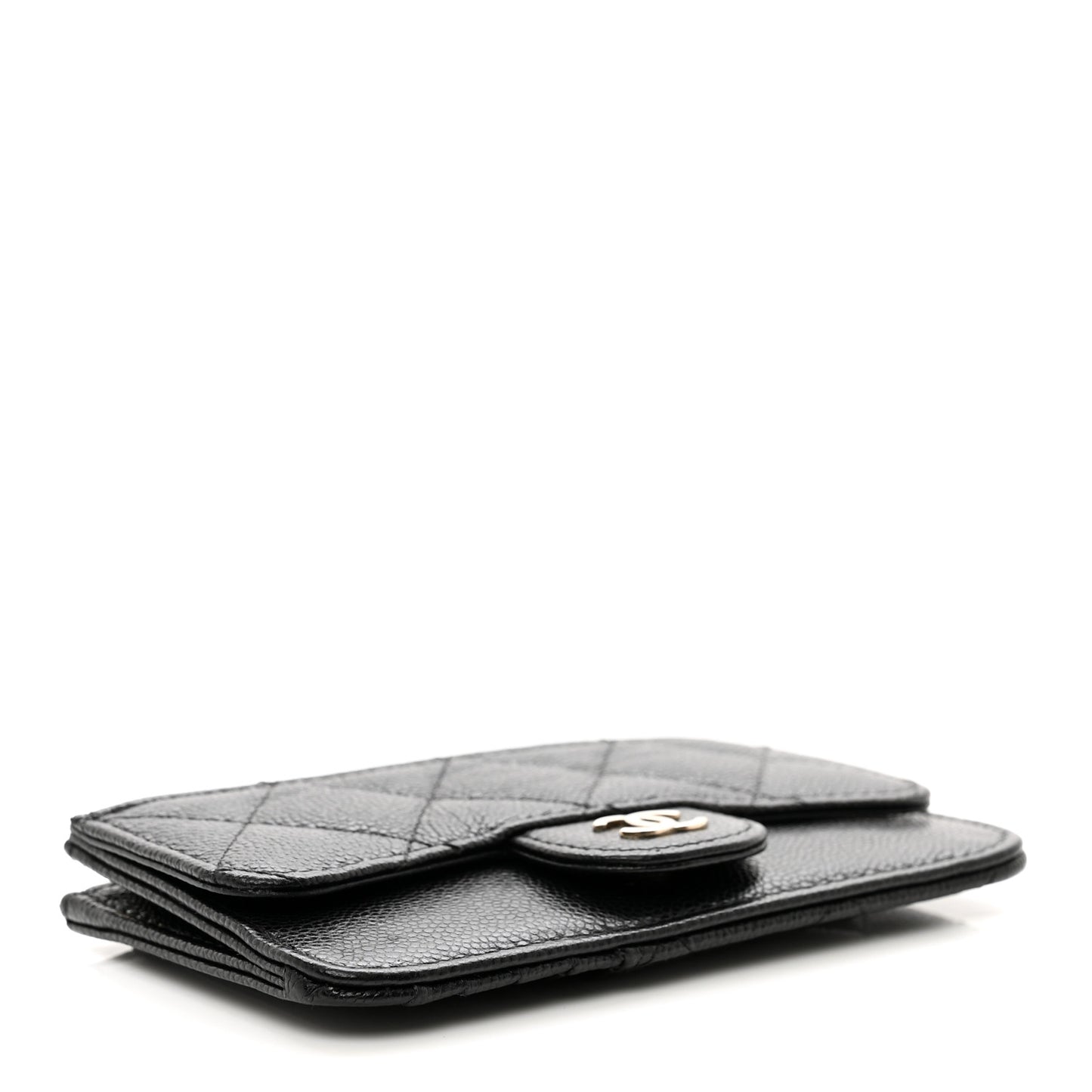 Caviar Quilted Flap Zip Card Holder Black