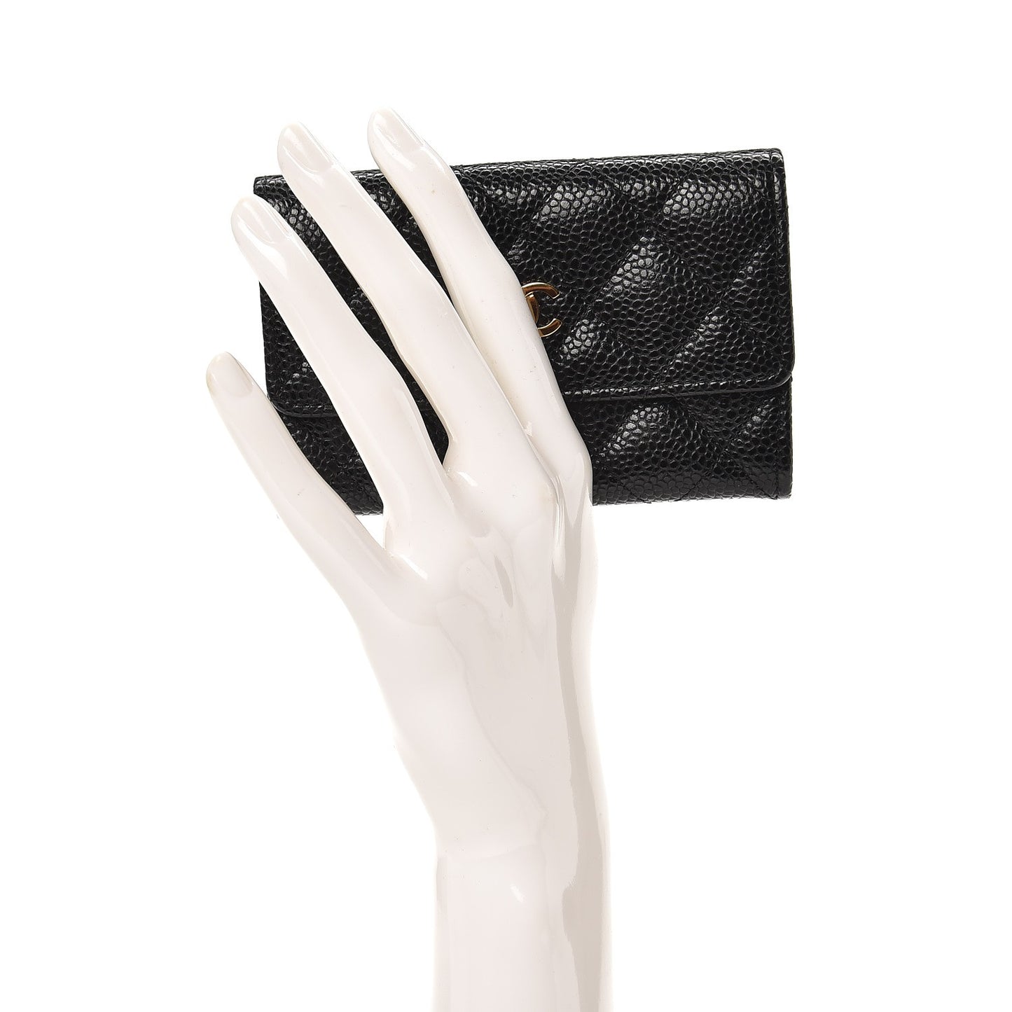 Caviar Quilted Flap Card Holder Black