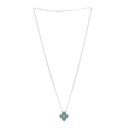 Van Cleef & Arpels 18K White Gold Diamond Celadon Green Sevres Porcelain Vintage Alhambra Pendant Necklace 3 of 6