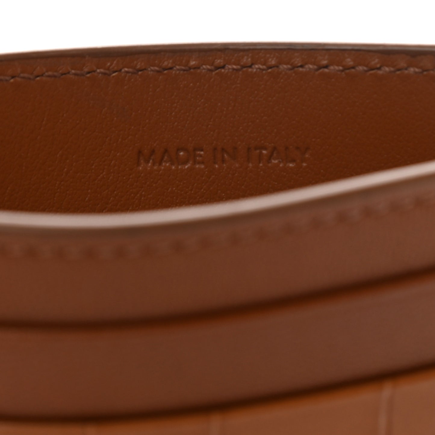 Calfskin Crocodile Embossed Card Holder Tan