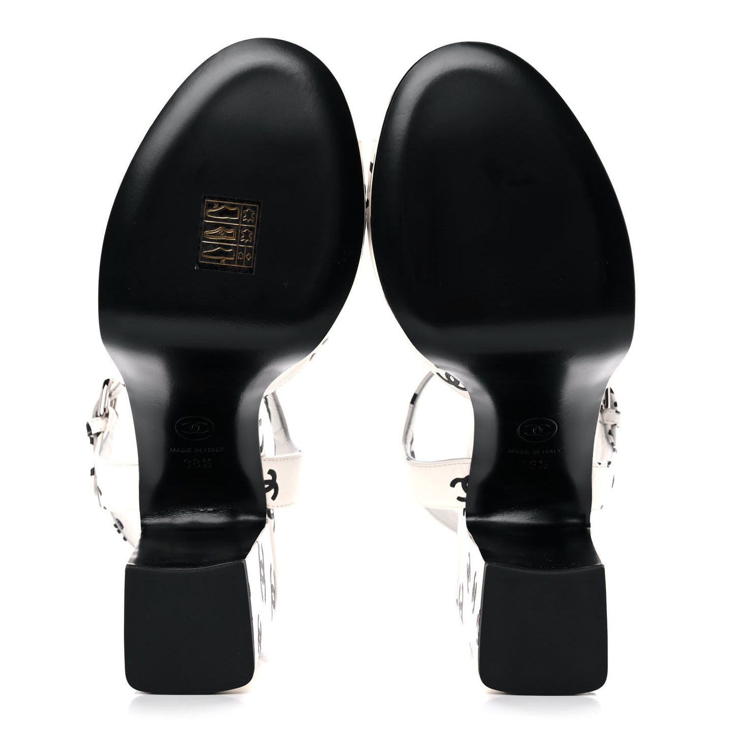Printed Lambskin Coco Beach Platform Sandals 38.5 White Black