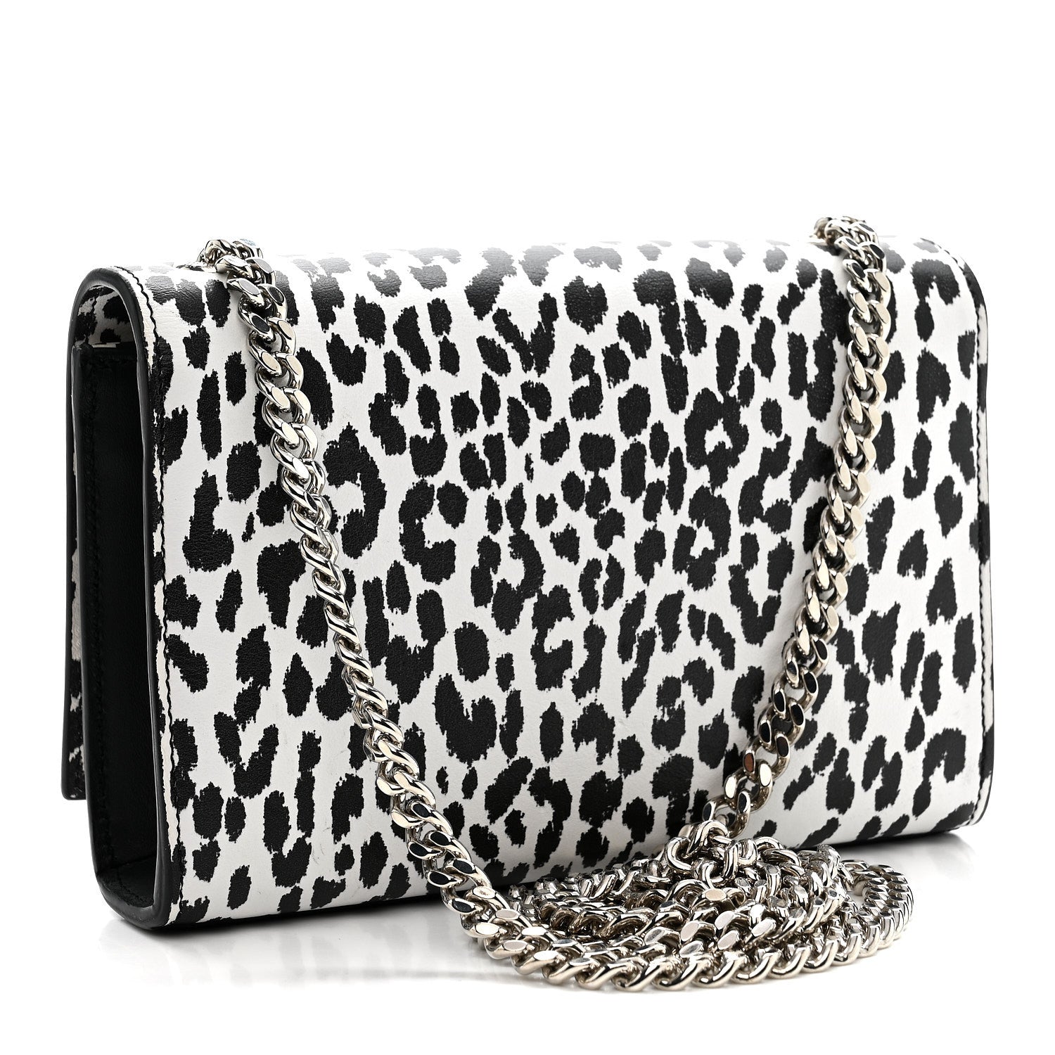 Saint Laurent Calfskin Leopard Small Monogram Kate Satchel White Black 3 of 12