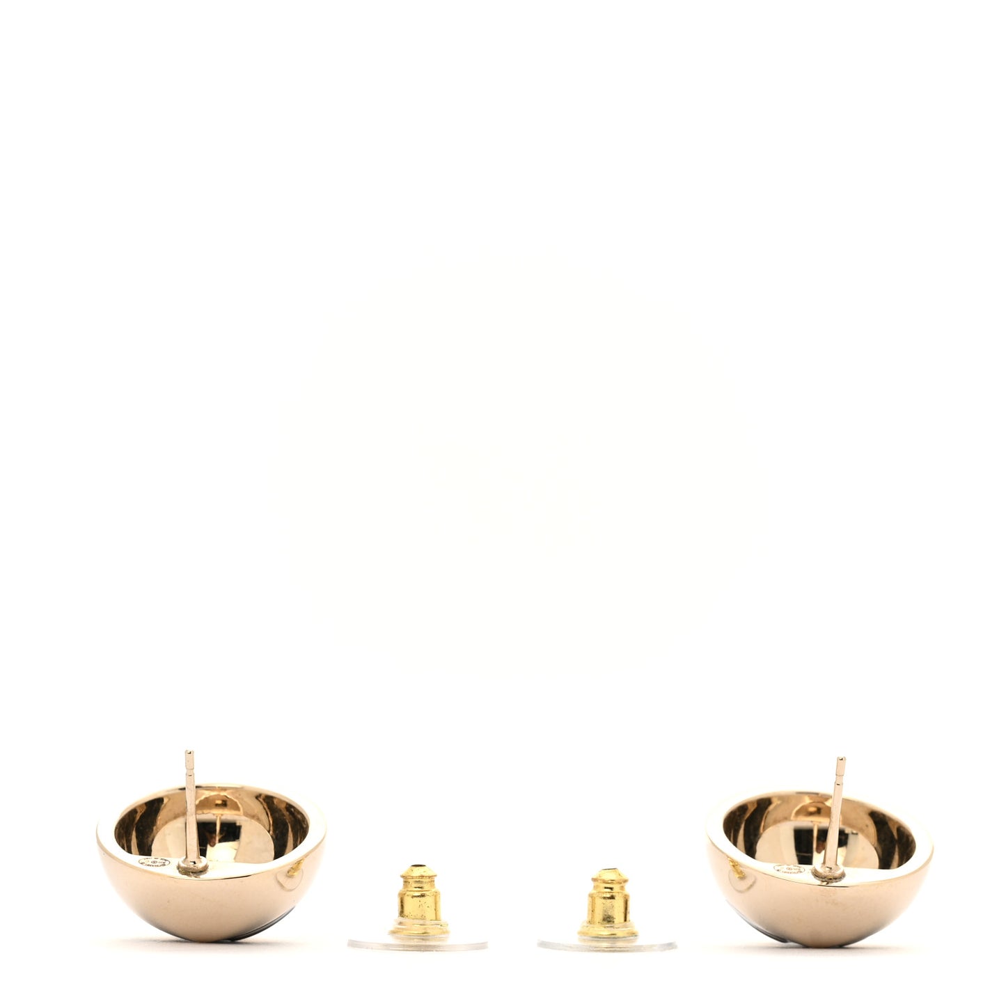 Metal Enamel CC Round Dome Earrings Gold Black