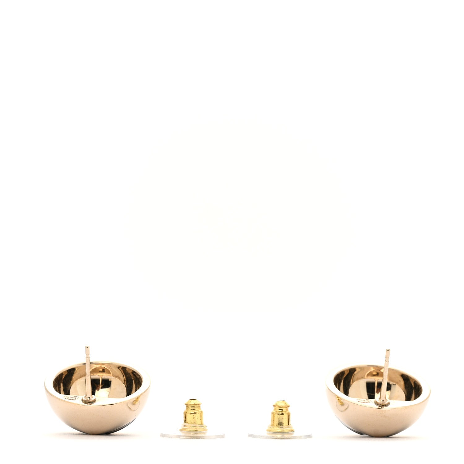 Chanel Metal Enamel CC Round Dome Earrings Gold Black 3 of 5