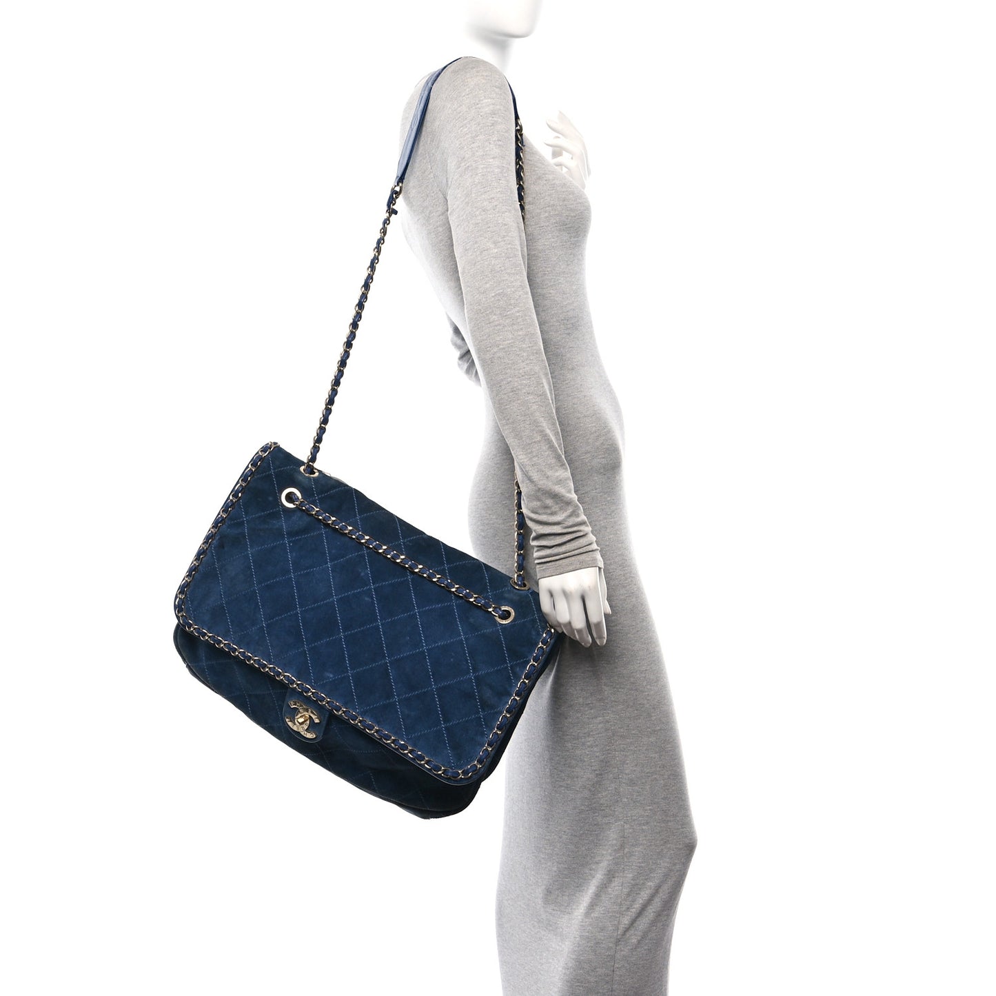 x Pharrell Williams Suede Lambskin XXL Flap Bag Navy
