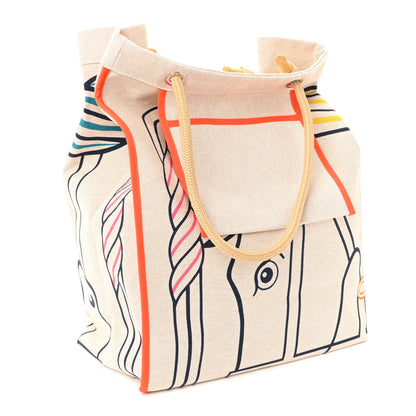 Hermes H Canvas Quadrige Beach Bag Bleu Jaune Rose 4 of 19