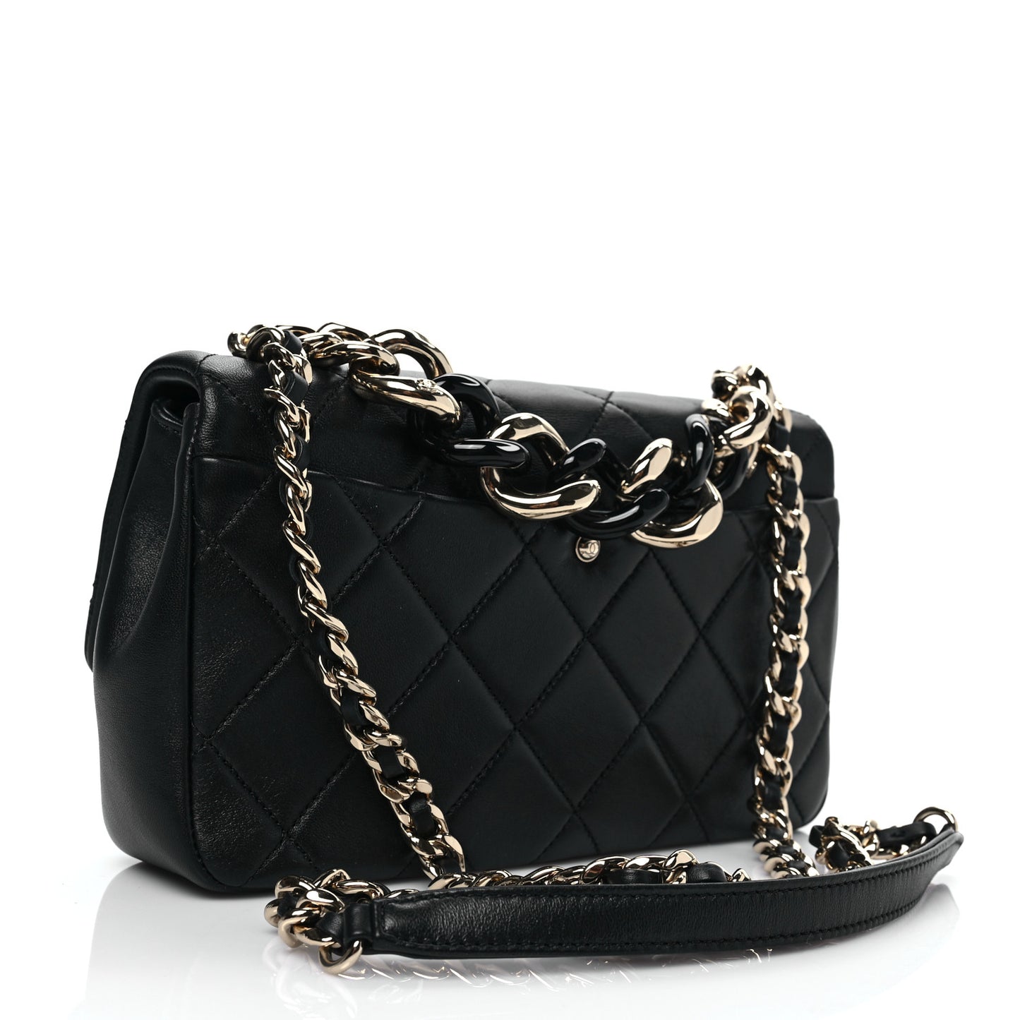 Lambskin Quilted Resin Bi-Color Chain Flap Bag Black