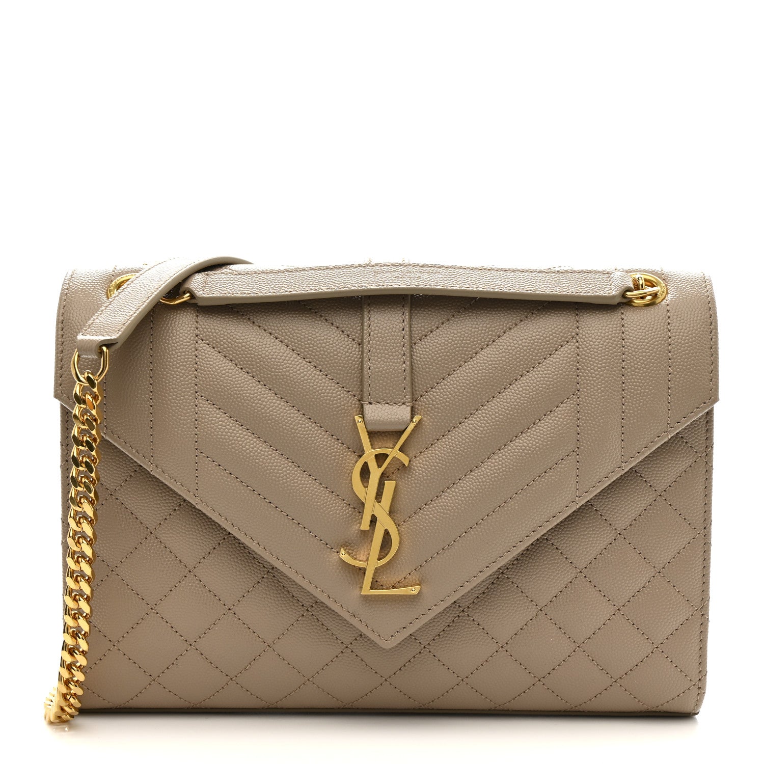 Saint Laurent Grain De Poudre Textured Mixed Matelasse Medium Triquilt Monogram Satchel Dark Beige 1 of 11