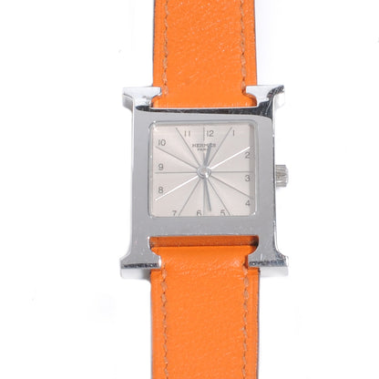 Hermes Stainless Steel Swift 21mm Heure H Hour Quartz Watch Orange 1 of 7