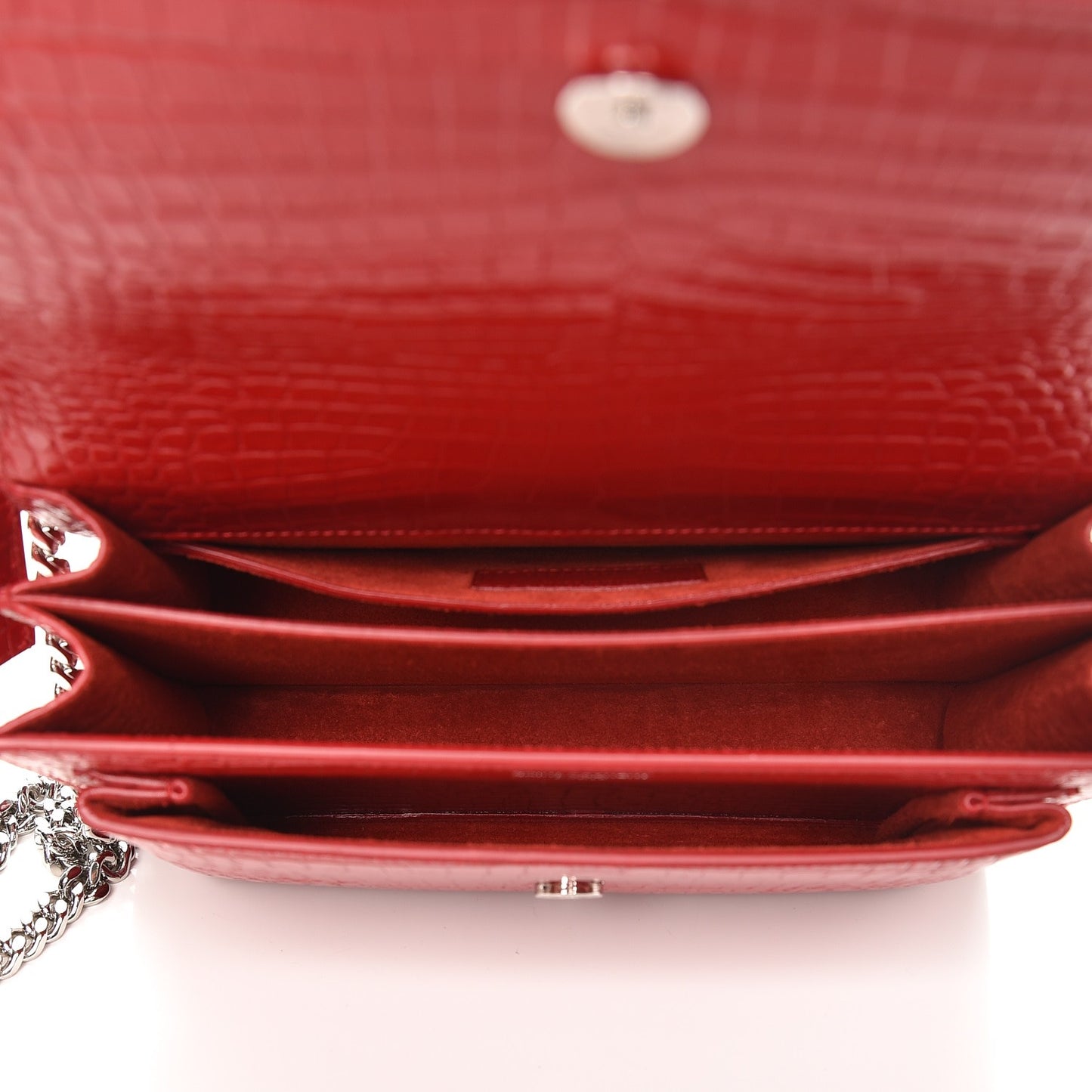 Calfskin Crocodile Embossed Medium Monogram Sunset Rouge Eros
