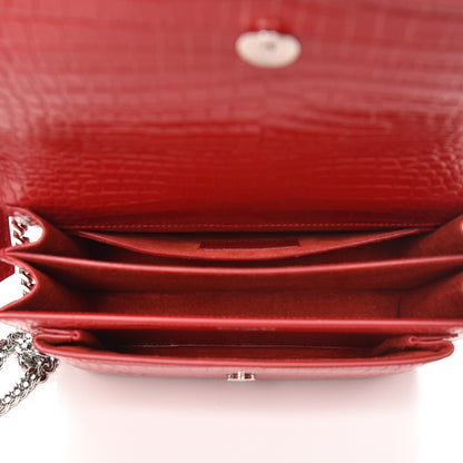 Saint Laurent Calfskin Crocodile Embossed Medium Monogram Sunset Rouge Eros 6 of 9