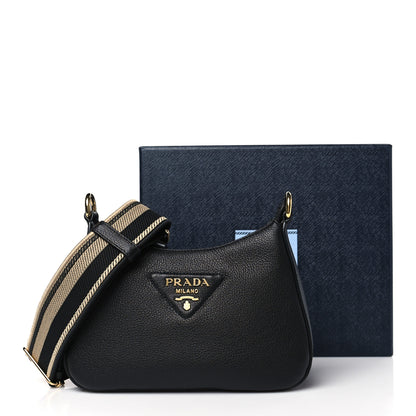Prada Vitello Daino Soft Zippered Hobo Shoulder Bag Black 9 of 9