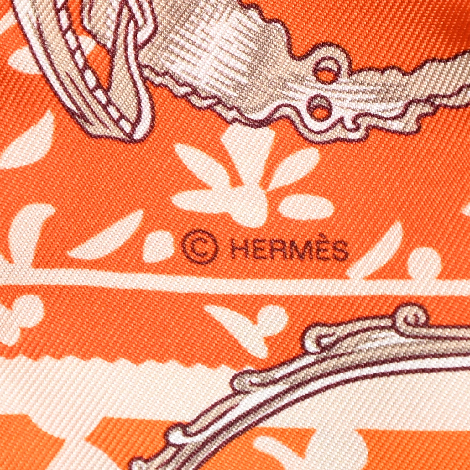 Hermes Silk Etriers Remix Twilly Orange Creme Beige 3 of 4