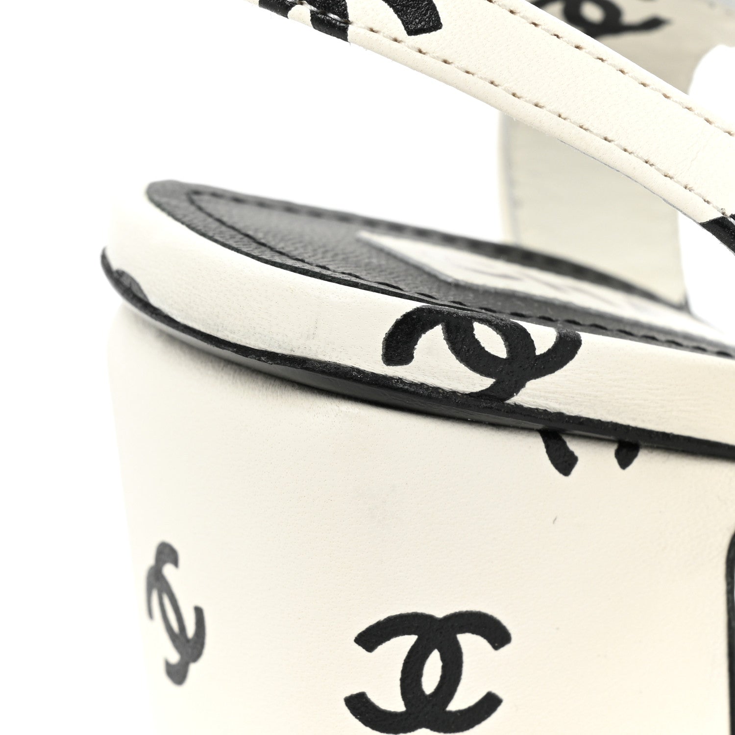 Chanel Lambskin Printed Coco Beach Sandals 37 White Black 10 of 10