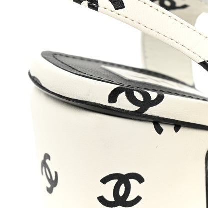 Chanel Lambskin Printed Coco Beach Sandals 37 White Black 10 of 10