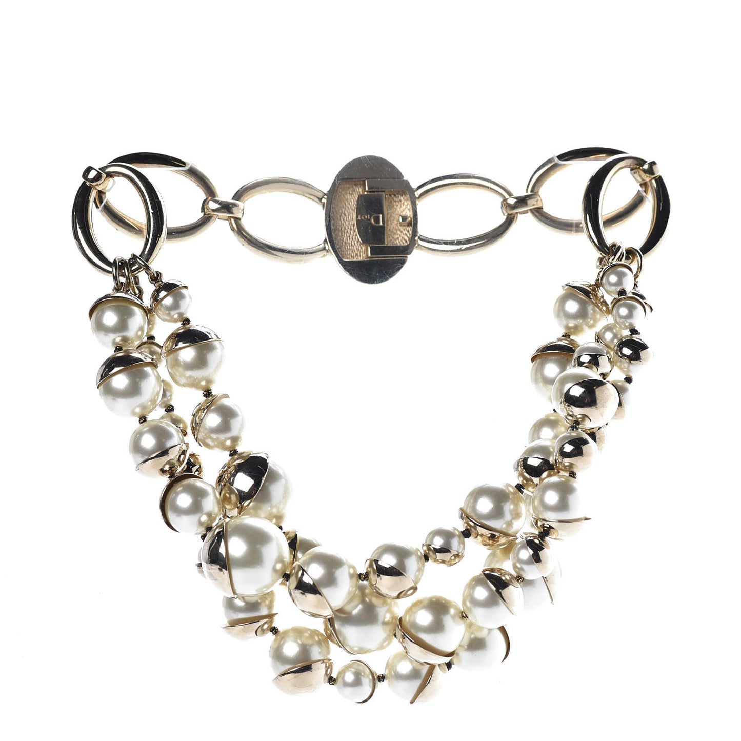 Pearl Mise en Dior Multi Strand Necklace Gold