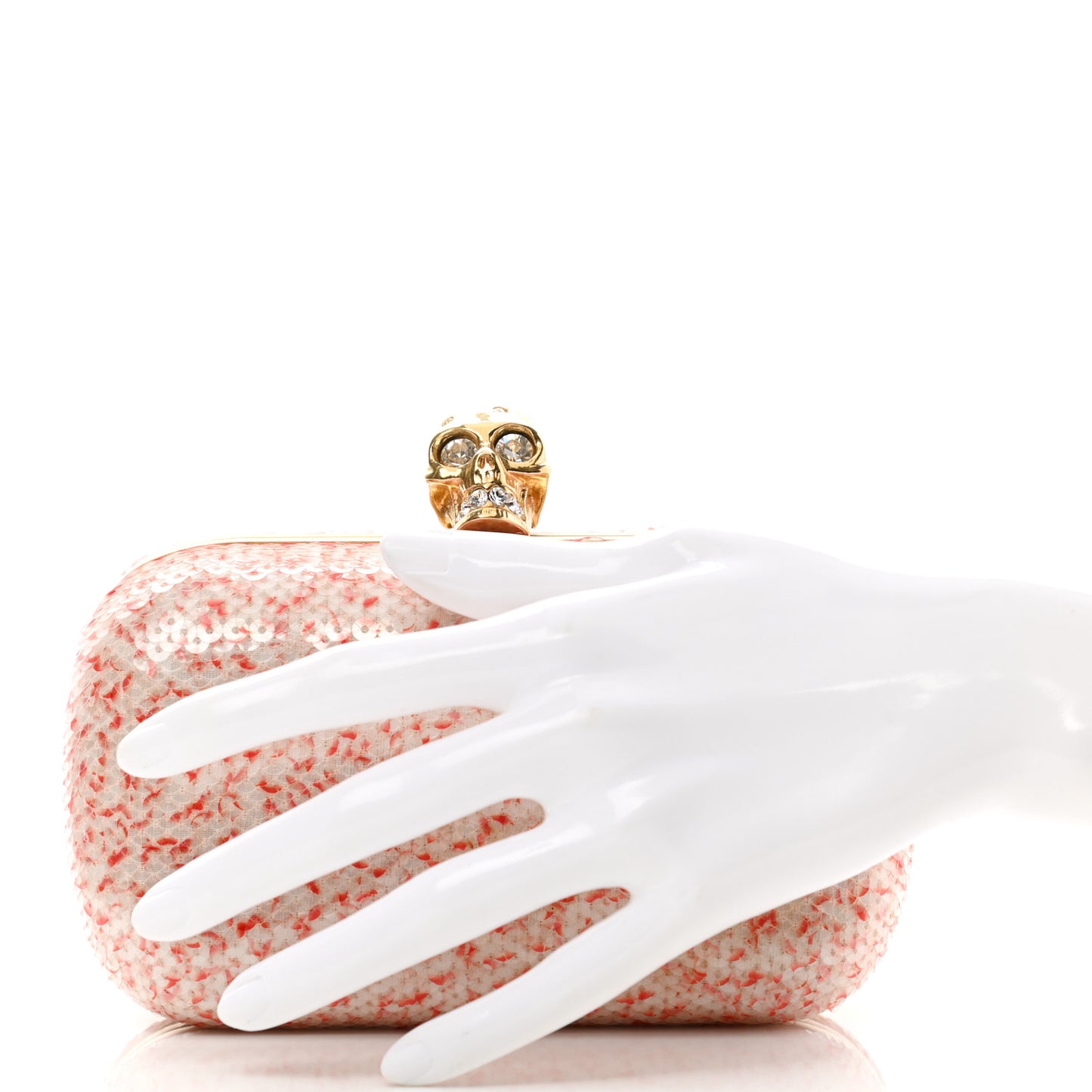 Sequin Skull Box Clutch White Pink