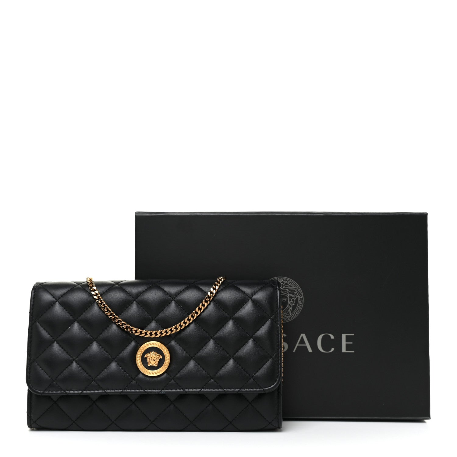 Versace Lambskin Quilted Medusa Wallet On Chain Crossbody Black 23 of 23